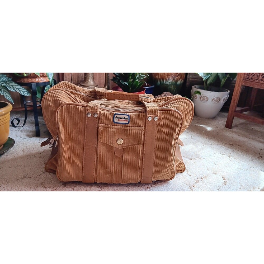 Vintage 70s Action Pak by Samsonite Tan Carry On Corduroy Luggage from Japan
